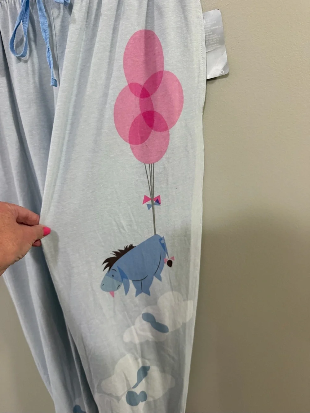 Disney Light Blue Drawstring Lounge Pants with Eeyore. Size M - Picture 2 of 7